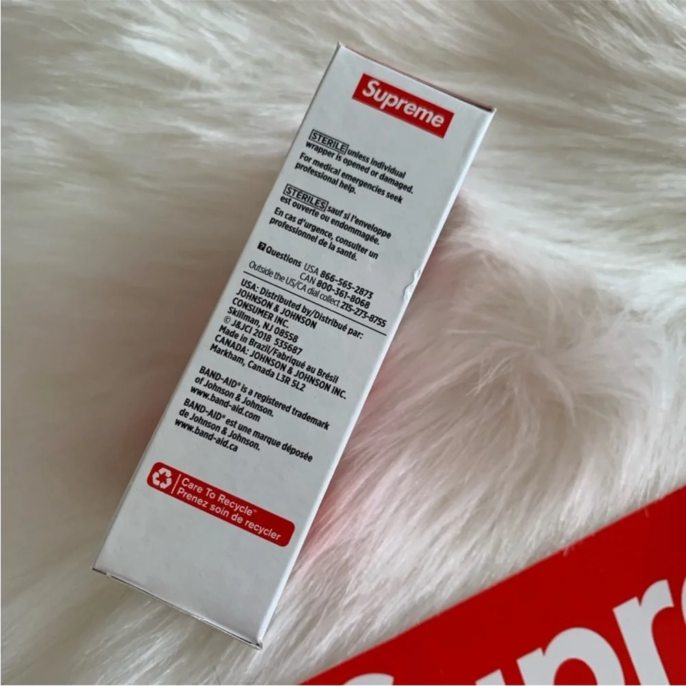 Supreme Red and White Logo Sticker Strip